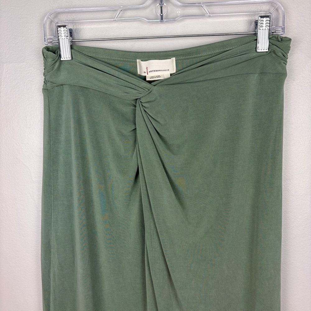 Anthropologie Juni Midi Skirt Light Green Twist Front Slit Elegant Size Medium - Picture 3 of 9